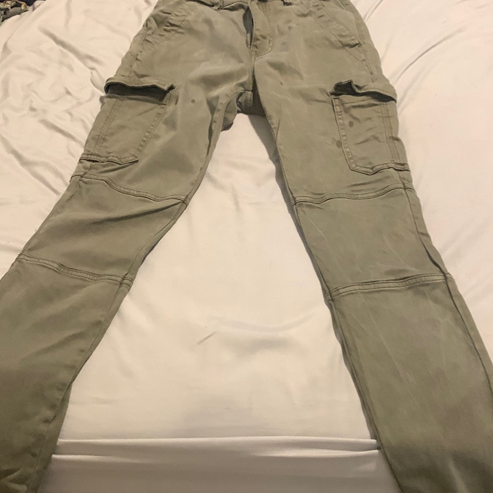 Army green slim cargo pants